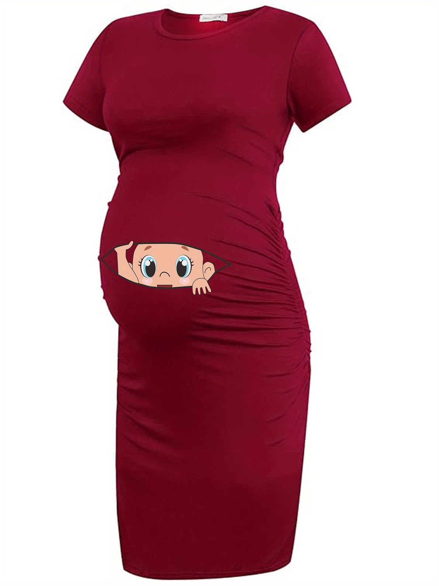 Maternity Cute Cartoon Figure Graphic Print Dress Short Sleeve - Surauty