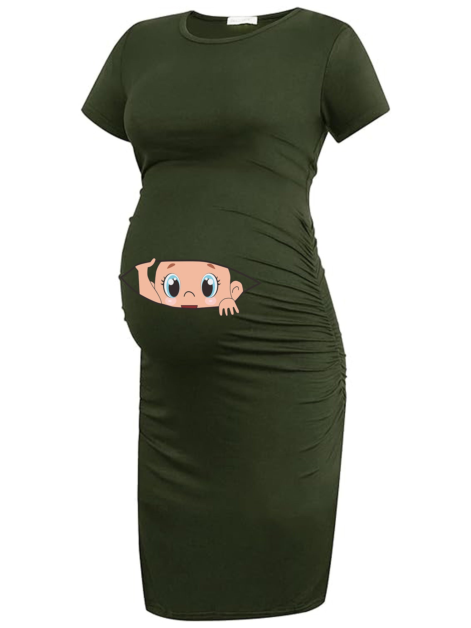 Maternity Cute Cartoon Figure Graphic Print Dress Short Sleeve - Surauty