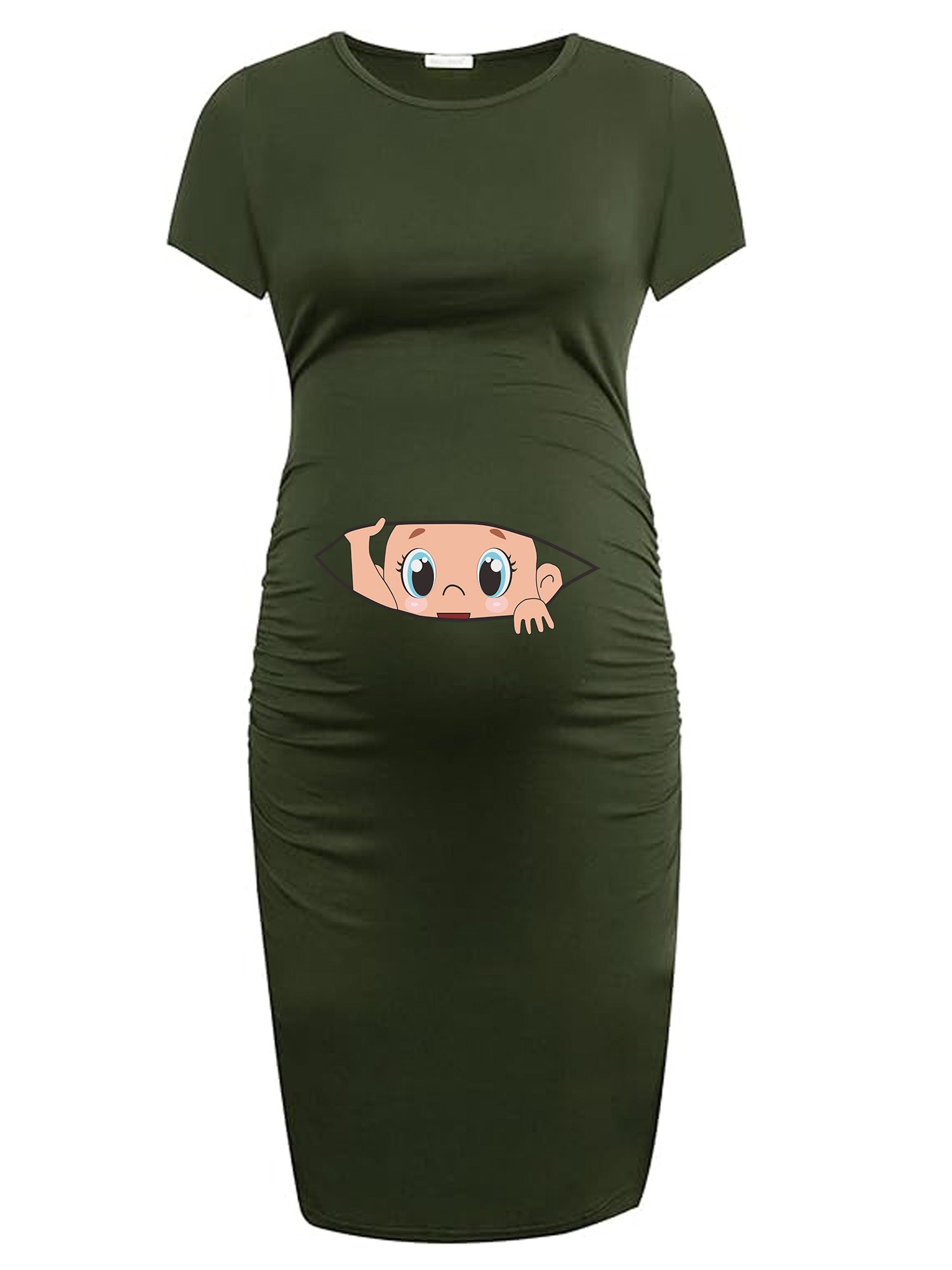 Maternity Cute Cartoon Figure Graphic Print Dress Short Sleeve - Surauty