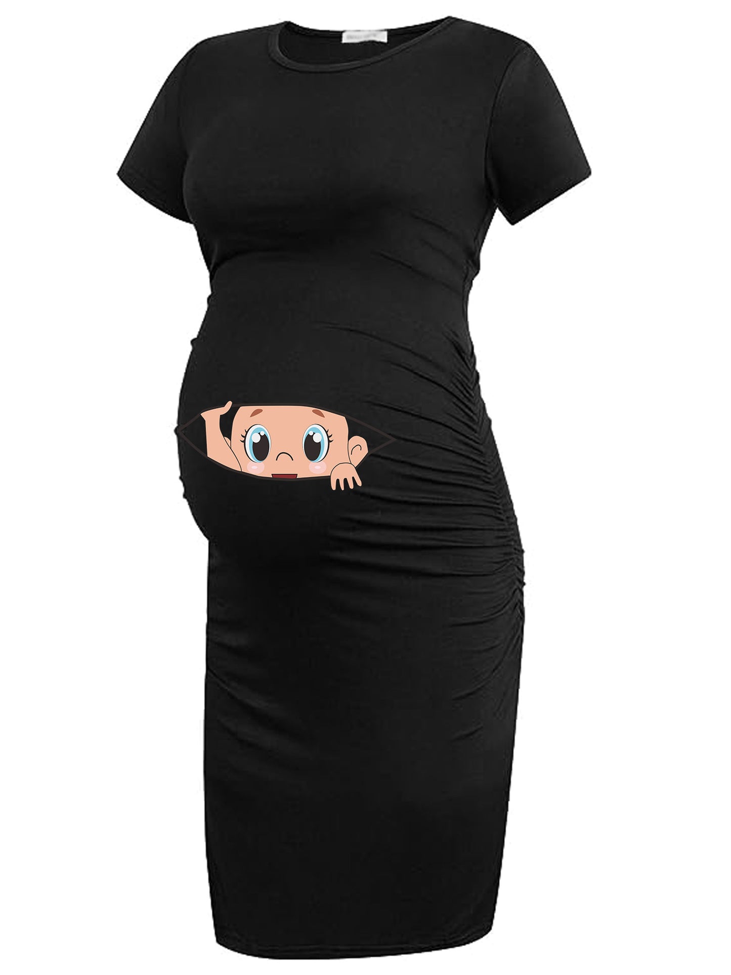 Maternity Cute Cartoon Figure Graphic Print Dress Short Sleeve - Surauty