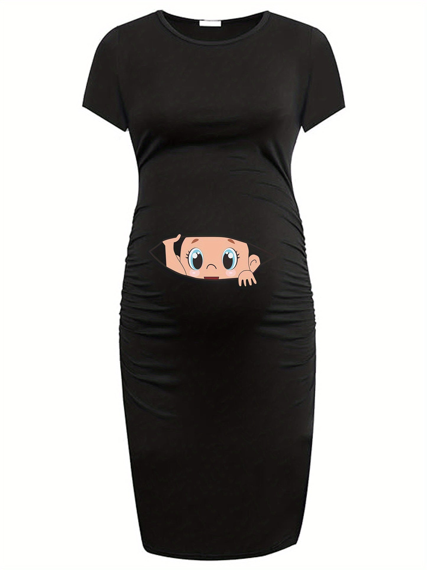 Maternity Cute Cartoon Figure Graphic Print Dress Short Sleeve - Surauty