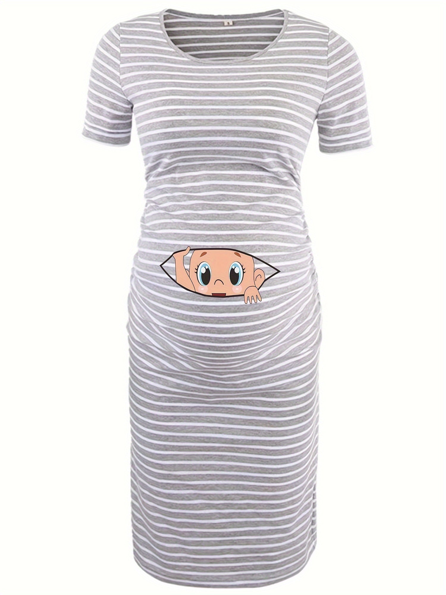 Maternity Cute Cartoon Figure Graphic Print Dress Short Sleeve - Surauty