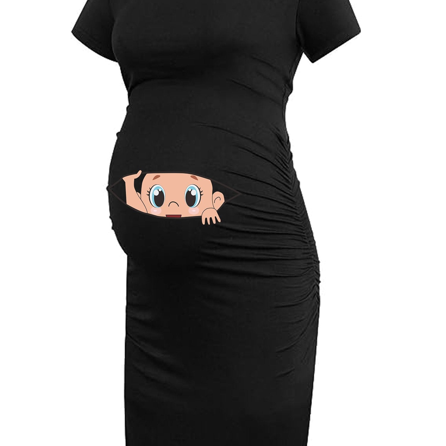 Maternity Cute Cartoon Figure Graphic Print Dress Short Sleeve - Surauty