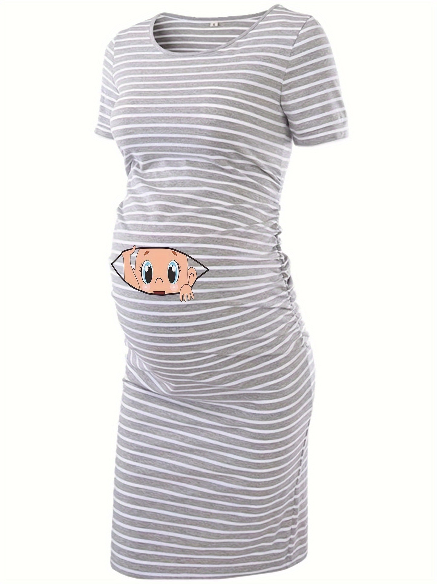 Maternity Cute Cartoon Figure Graphic Print Dress Short Sleeve - Surauty