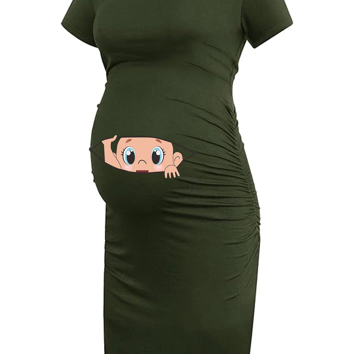 Maternity Cute Cartoon Figure Graphic Print Dress Short Sleeve - Surauty