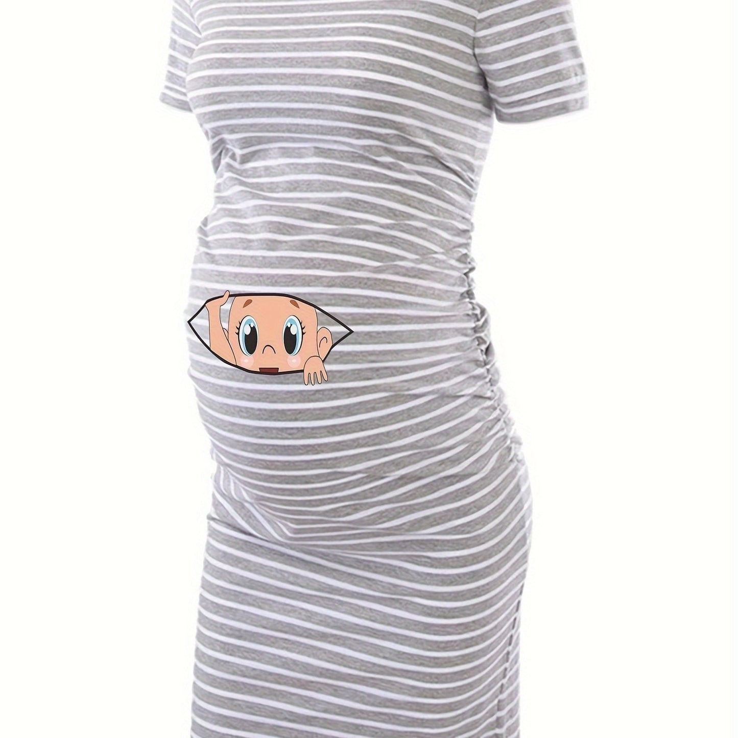 Maternity Cute Cartoon Figure Graphic Print Dress Short Sleeve - Surauty