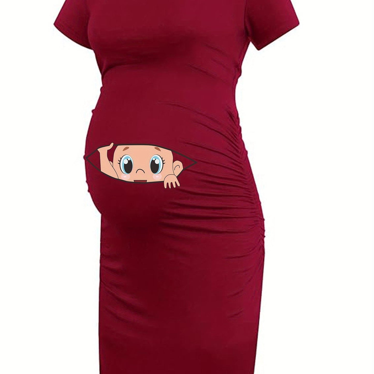 Maternity Cute Cartoon Figure Graphic Print Dress Short Sleeve - Surauty